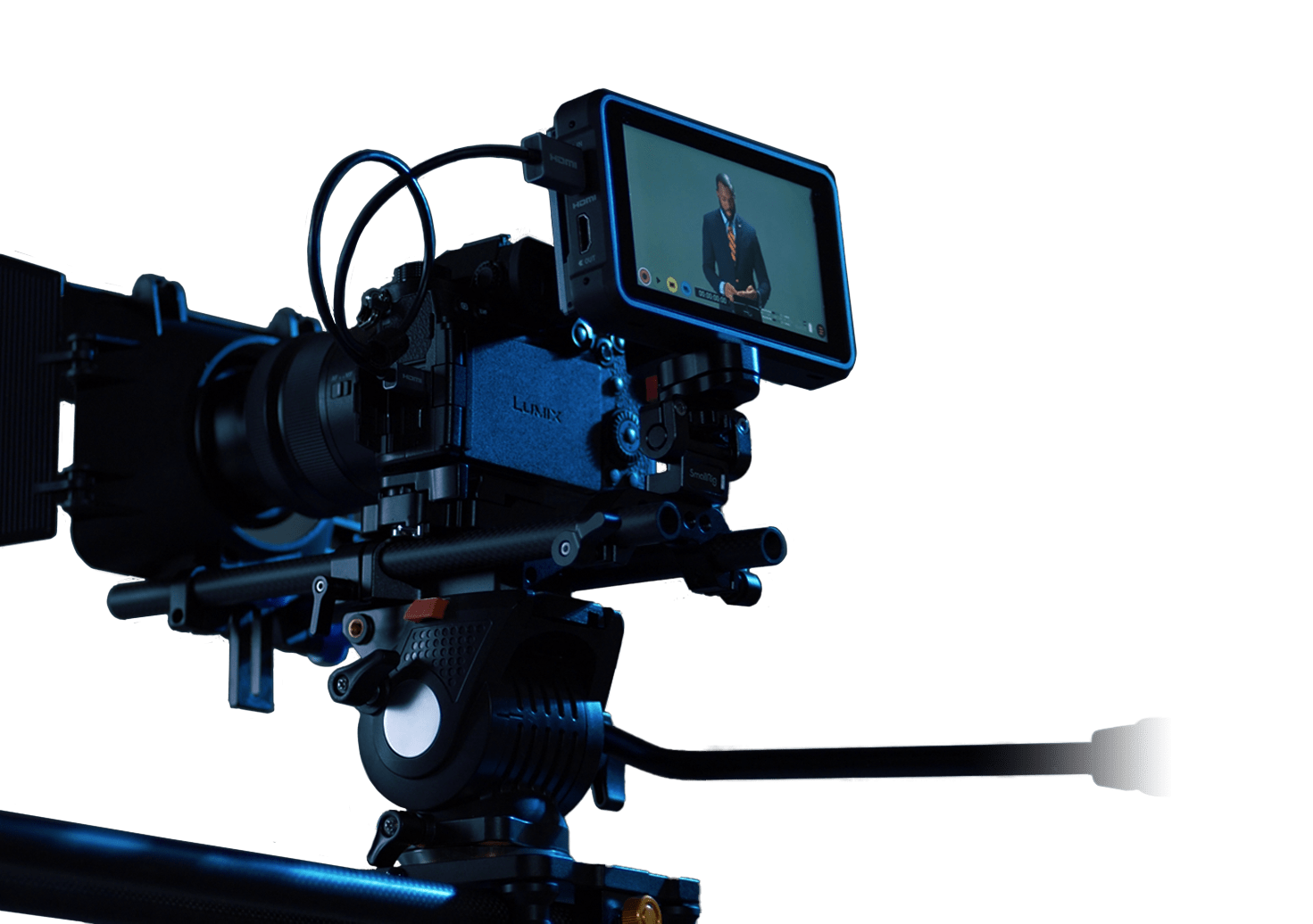 Professional Panasonic Lumix camera filming a scene