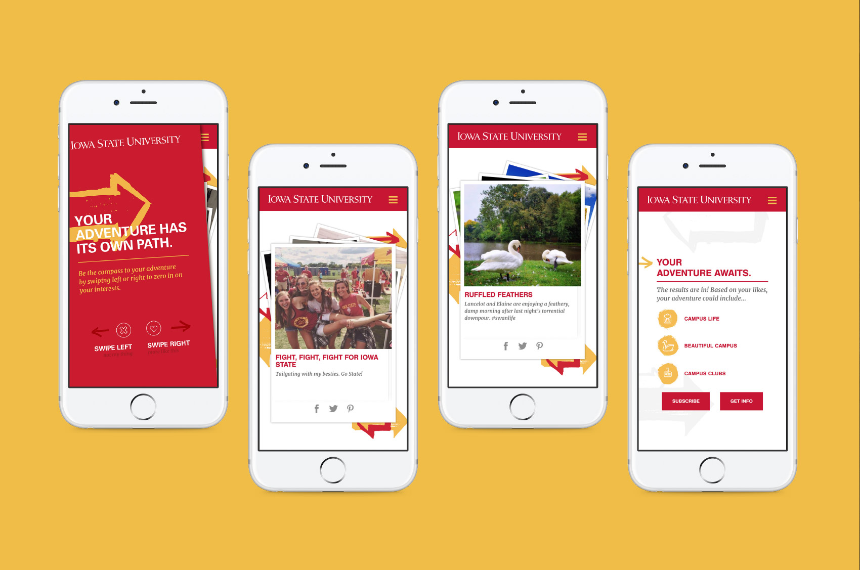Smart phones showcasing Iowa State University mobile web design