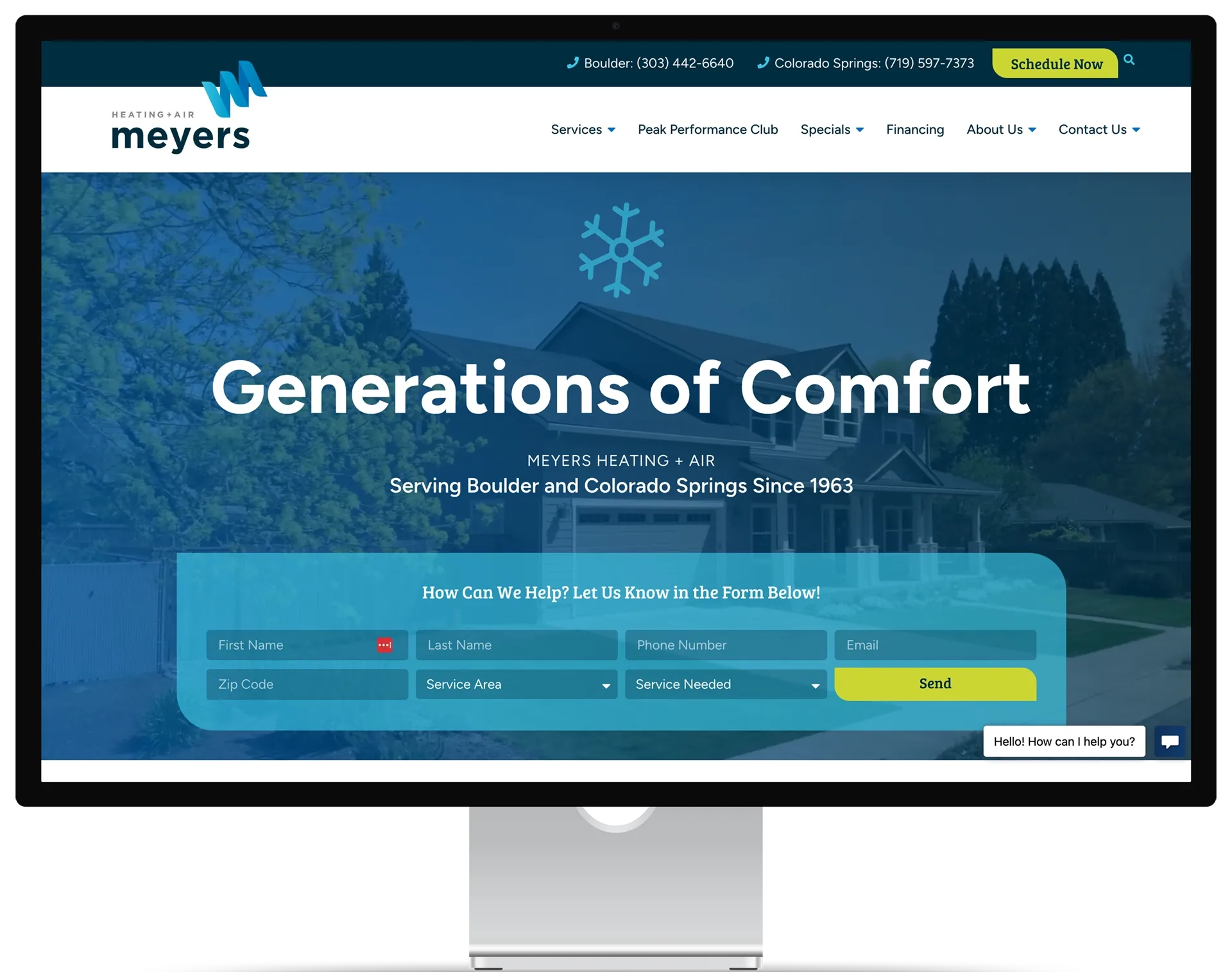 Desktop computer with Meyers HVAC Homepage